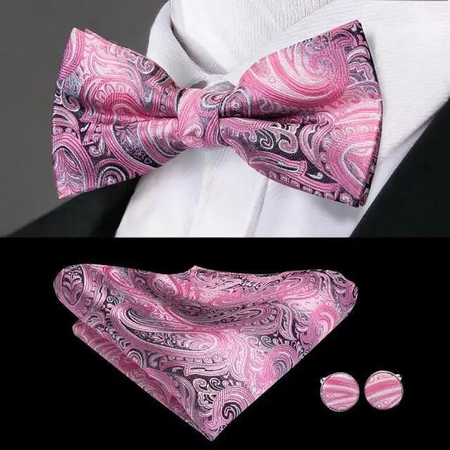 Luxury Butterfly Beige Silk Bow Ties For Men Gentlemens Cufflinks Set Elegant Design Wedding Party Bowties For Tuxedo Excellent Gift For Prom Stevvex