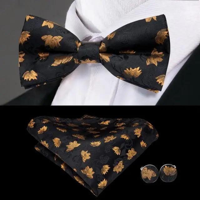 Luxury Butterfly Beige Silk Bow Ties For Men Gentlemens Cufflinks Set Elegant Design Wedding Party Bowties For Tuxedo Excellent Gift For Prom Stevvex