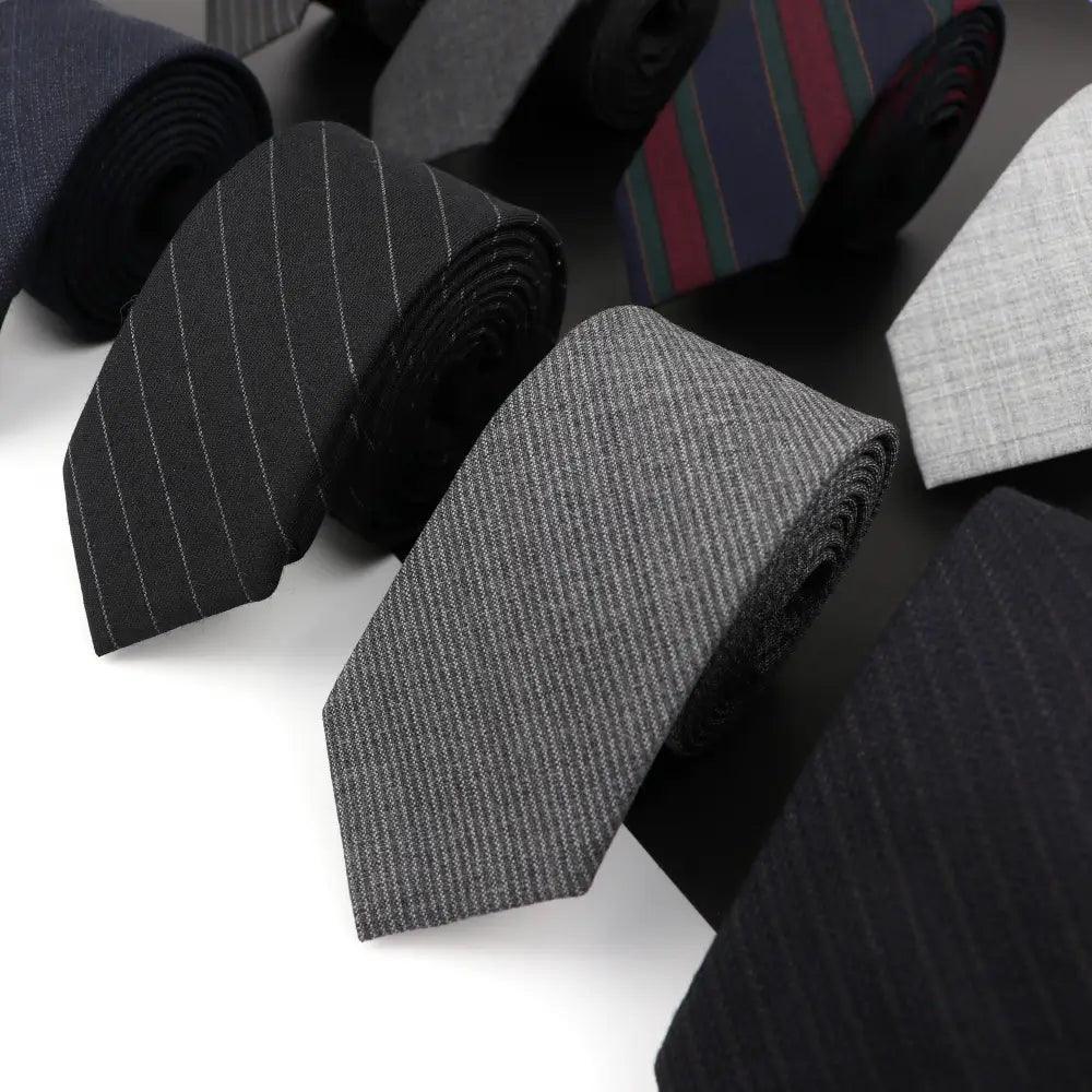 Luxury High Quality Black Grey Skinny Wool Tie For Men Business Meeting Necktie Fashionable Design Excellent Men Gift Stevvex