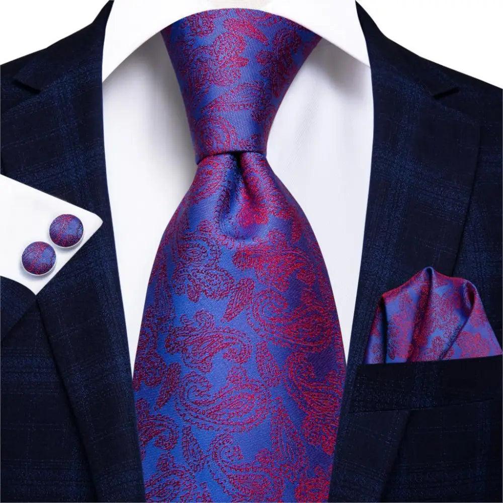 Luxury Men Silk Necktie Pocket Square Matching Handkerchief  Cufflinks Set Formal Design Printed Business Necktie For Men Stevvex