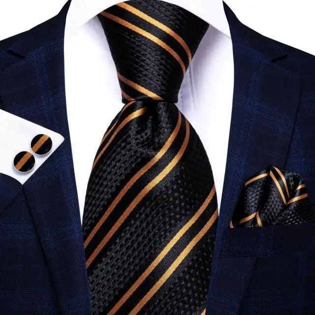 Luxury Men Silk Necktie Pocket Square Matching Handkerchief  Cufflinks Set Formal Design Printed Business Necktie For Men Stevvex