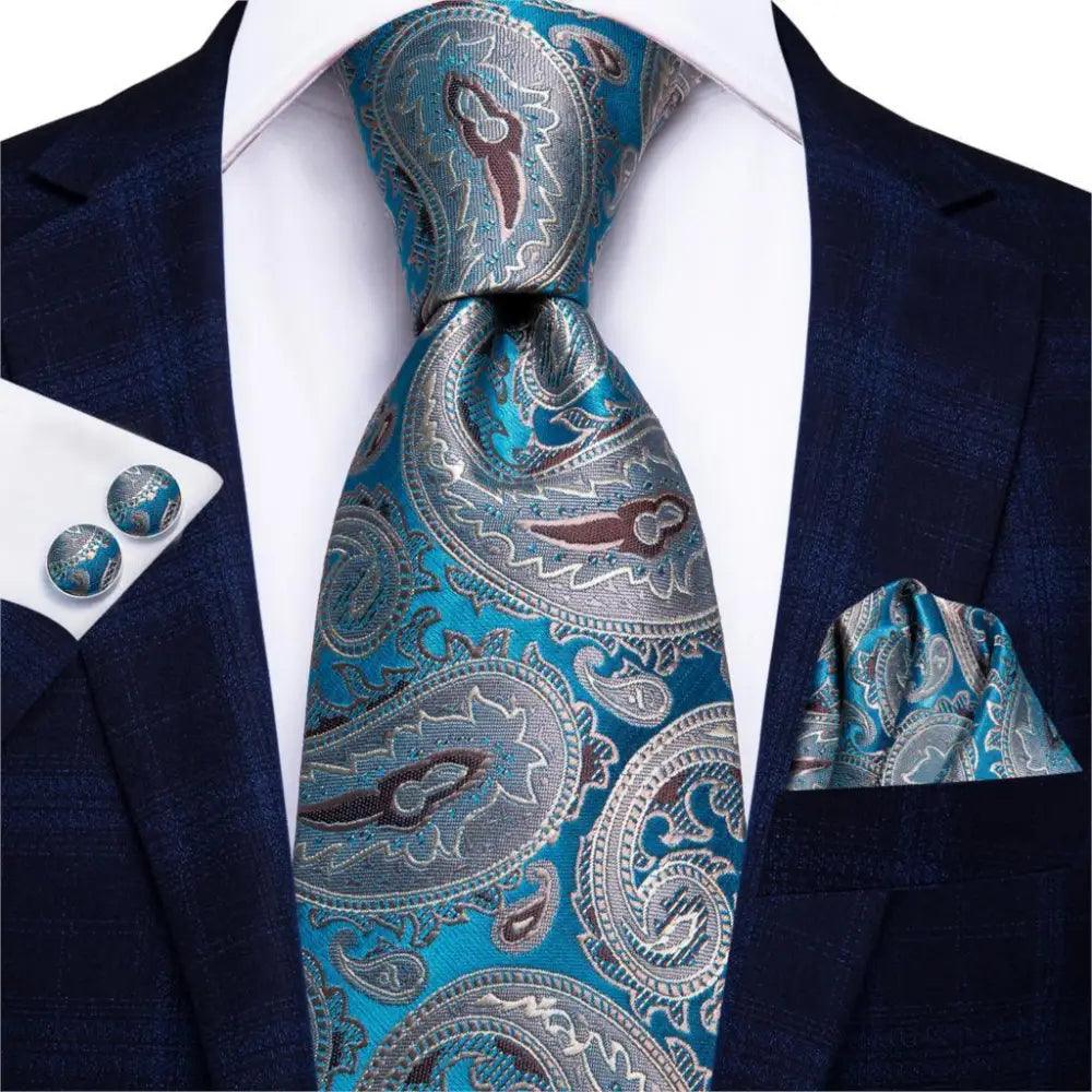 Luxury Men Silk Necktie Pocket Square Matching Handkerchief  Cufflinks Set Formal Design Printed Business Necktie For Men Stevvex