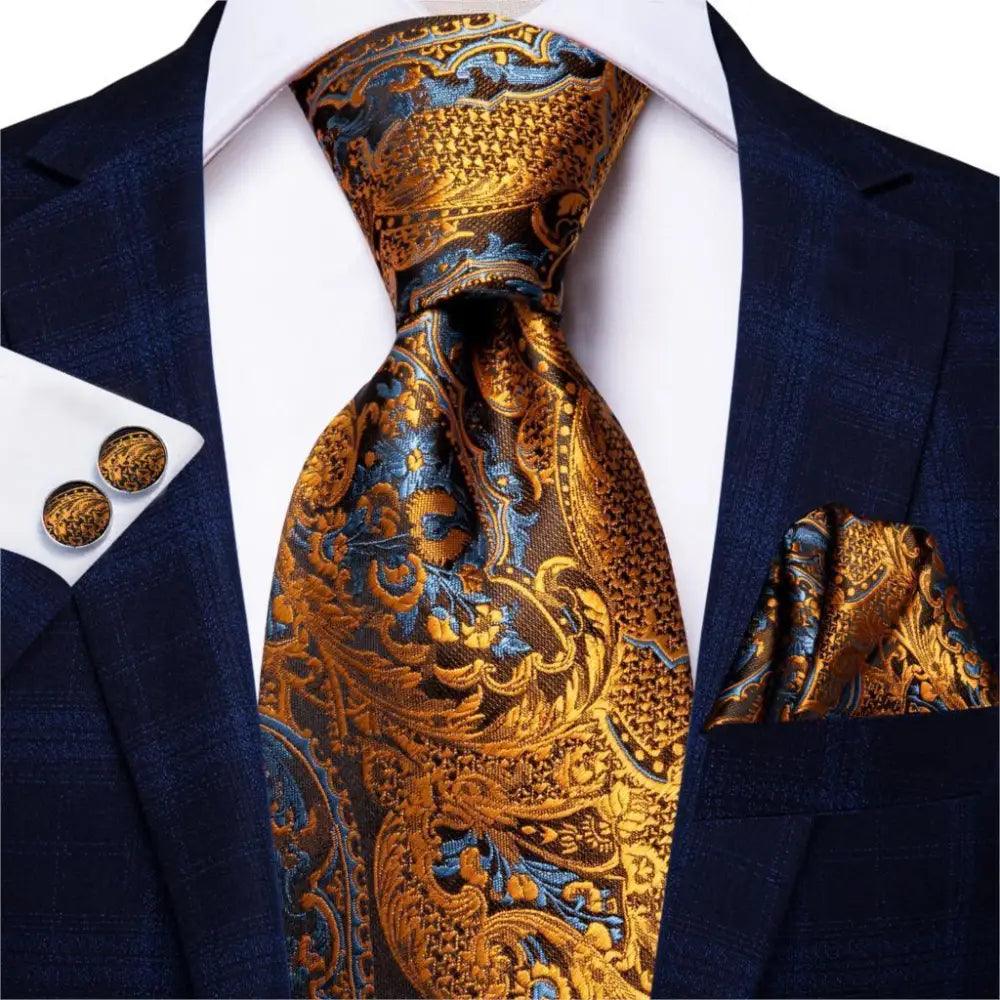 Luxury Men Silk Necktie Pocket Square Matching Handkerchief  Cufflinks Set Formal Design Printed Business Necktie For Men Stevvex