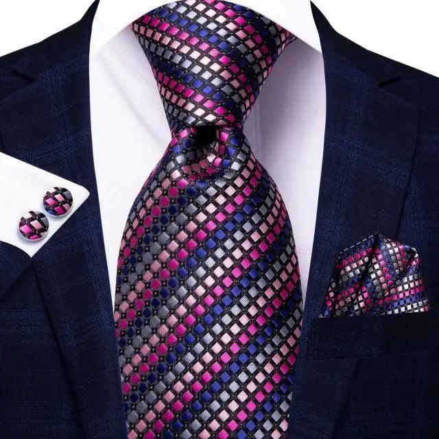 Luxury Men Silk Necktie Pocket Square Matching Handkerchief  Cufflinks Set Formal Design Printed Business Necktie For Men Stevvex