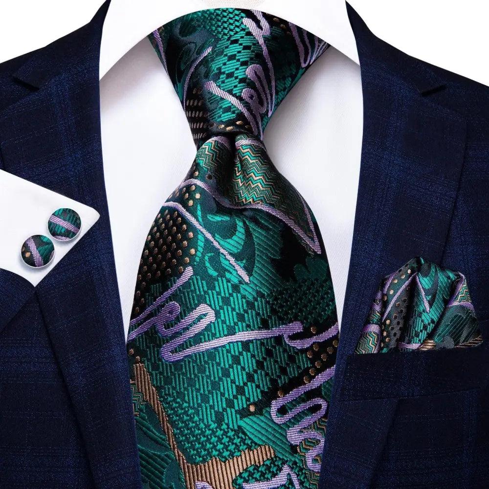 Luxury Men Silk Necktie Pocket Square Matching Handkerchief  Cufflinks Set Formal Design Printed Business Necktie For Men Stevvex