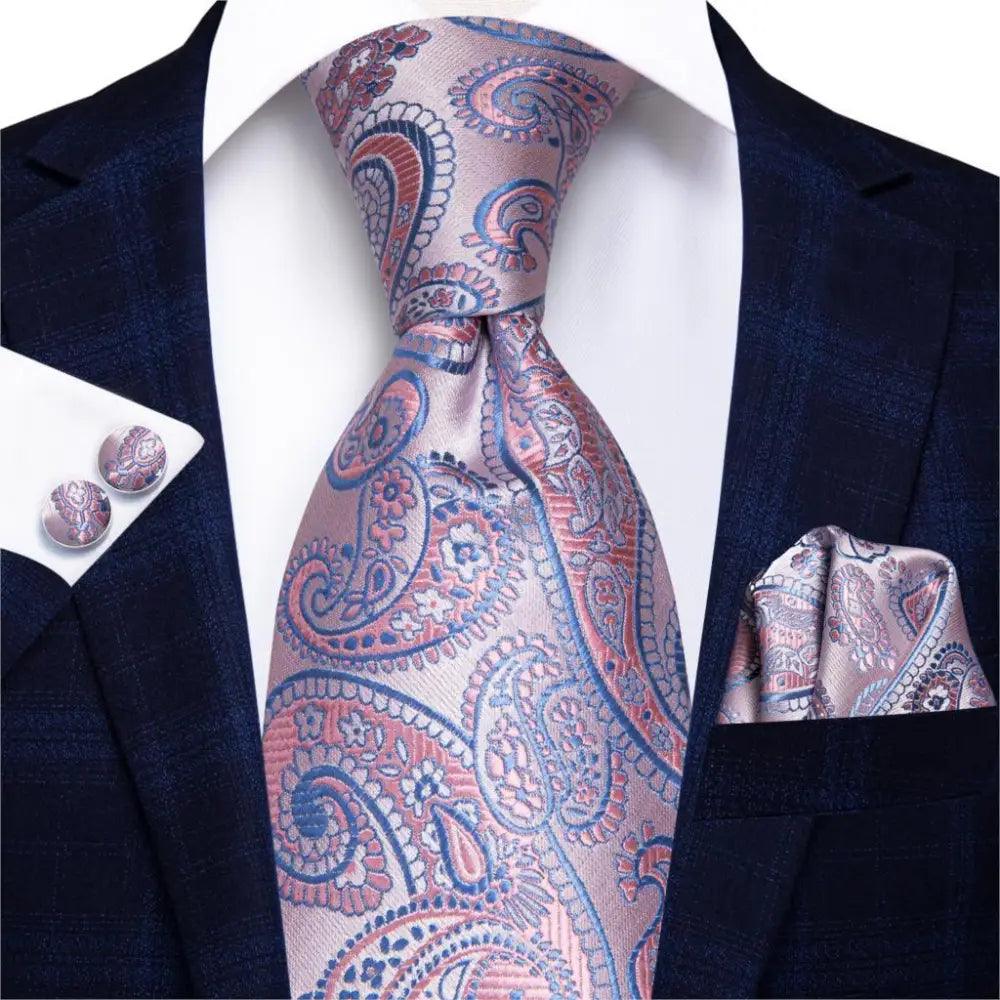 Luxury Men Silk Necktie Pocket Square Matching Handkerchief  Cufflinks Set Formal Design Printed Business Necktie For Men Stevvex