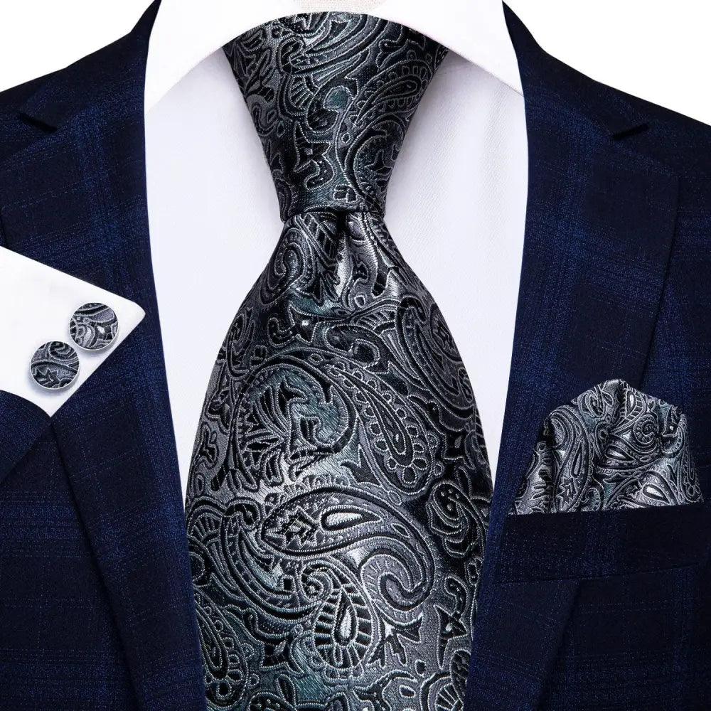 Luxury Men Silk Necktie Pocket Square Matching Handkerchief  Cufflinks Set Formal Design Printed Business Necktie For Men Stevvex