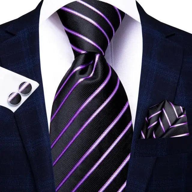 Luxury Men Silk Necktie Pocket Square Matching Handkerchief  Cufflinks Set Formal Design Printed Business Necktie For Men Stevvex