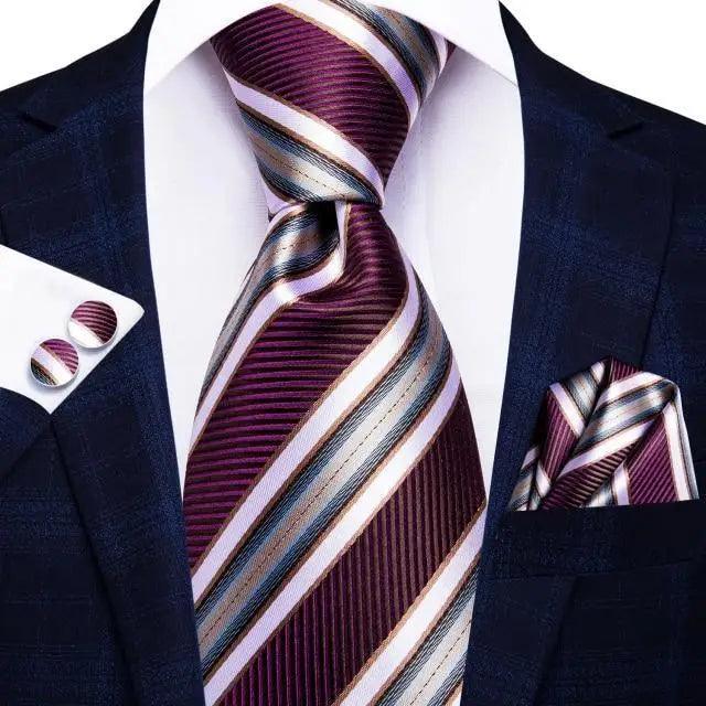 Luxury Men Silk Necktie Pocket Square Matching Handkerchief  Cufflinks Set Formal Design Printed Business Necktie For Men Stevvex