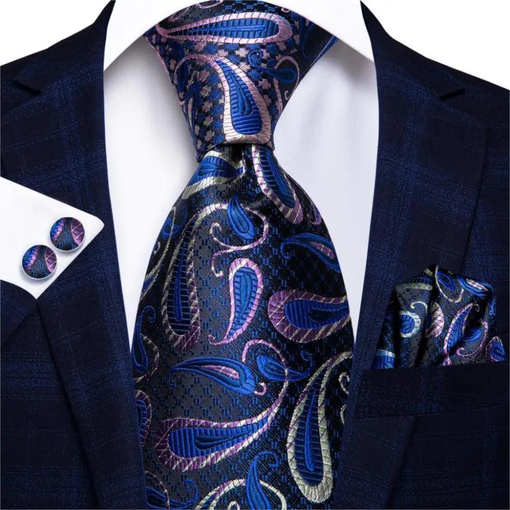 Luxury Men Silk Necktie Pocket Square Matching Handkerchief  Cufflinks Set Formal Design Printed Business Necktie For Men Stevvex