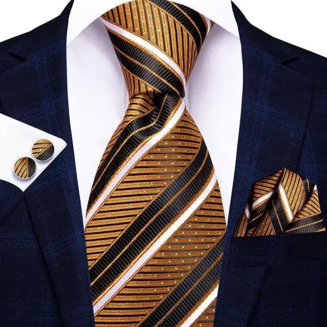 Luxury Men Silk Necktie Pocket Square Matching Handkerchief  Cufflinks Set Formal Design Printed Business Necktie For Men Stevvex