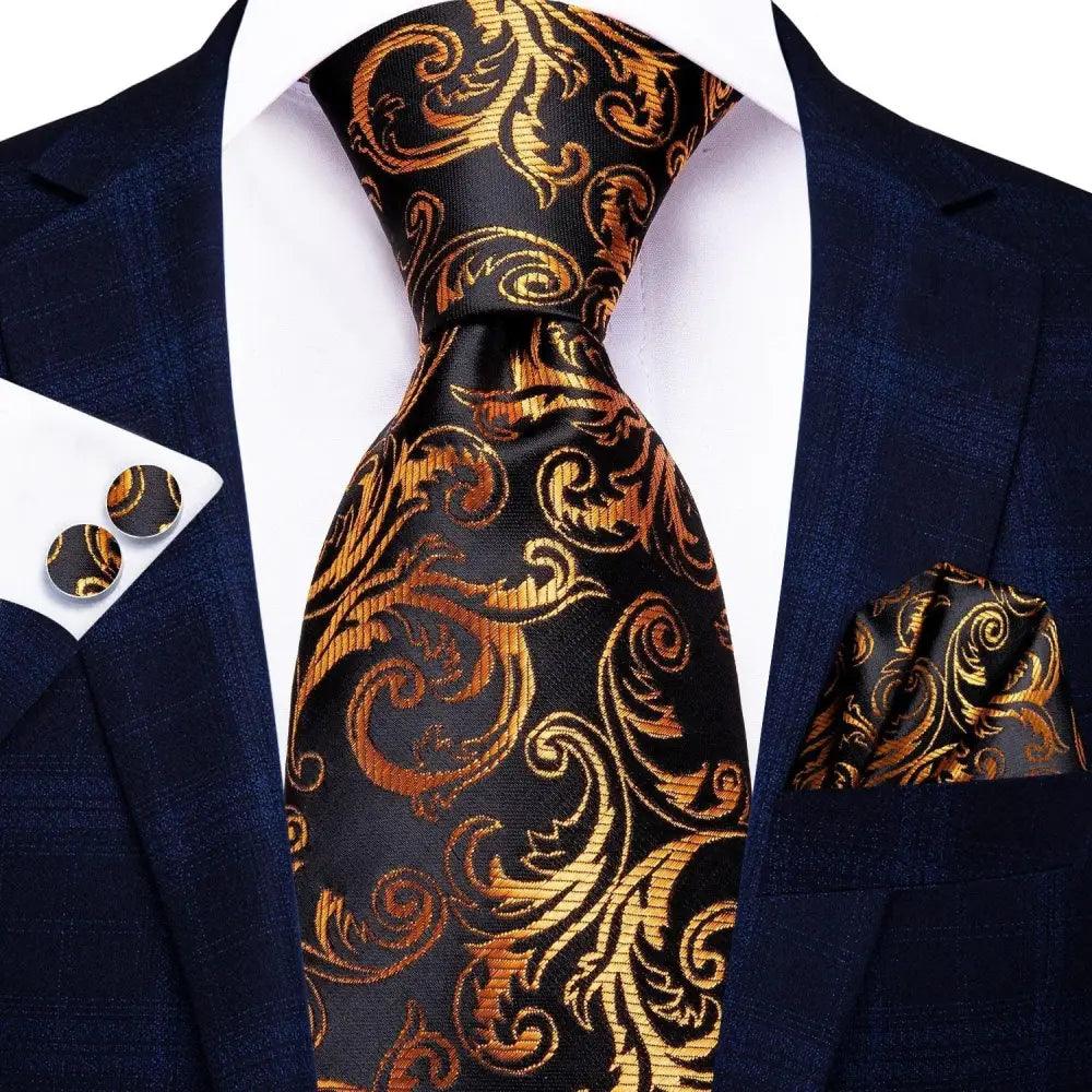 Luxury Men Silk Necktie Pocket Square Matching Handkerchief  Cufflinks Set Formal Design Printed Business Necktie For Men Stevvex