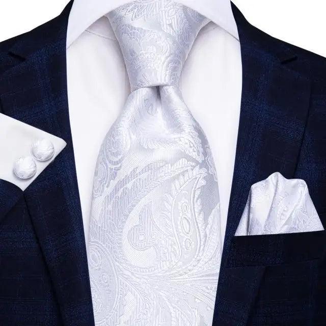 Luxury Men Silk Necktie Pocket Square Matching Handkerchief  Cufflinks Set Formal Design Printed Business Necktie For Men Stevvex