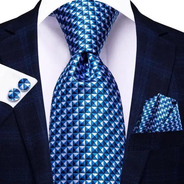 Luxury Men Silk Necktie Pocket Square Matching Handkerchief  Cufflinks Set Formal Design Printed Business Necktie For Men Stevvex