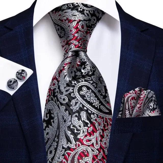 Luxury Men Silk Necktie Pocket Square Matching Handkerchief  Cufflinks Set Formal Design Printed Business Necktie For Men Stevvex