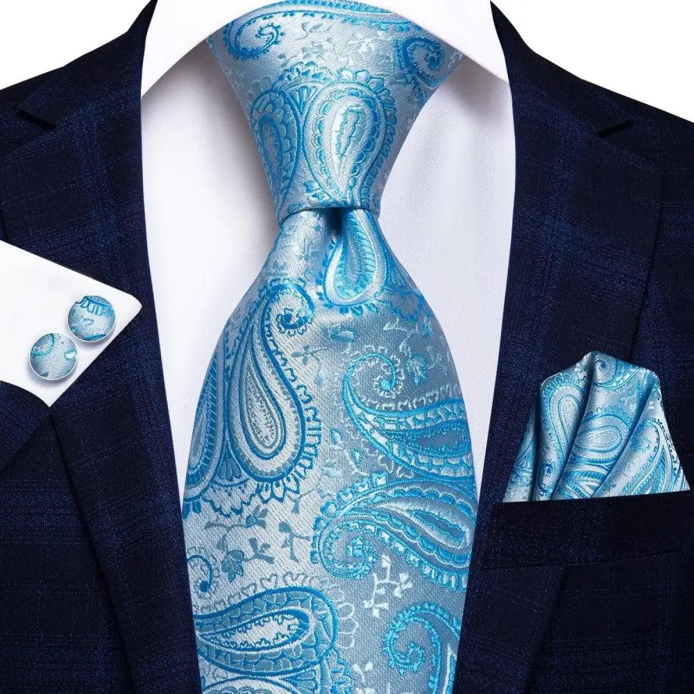 Luxury Men Silk Necktie Pocket Square Matching Handkerchief  Cufflinks Set Formal Design Printed Business Necktie For Men Stevvex