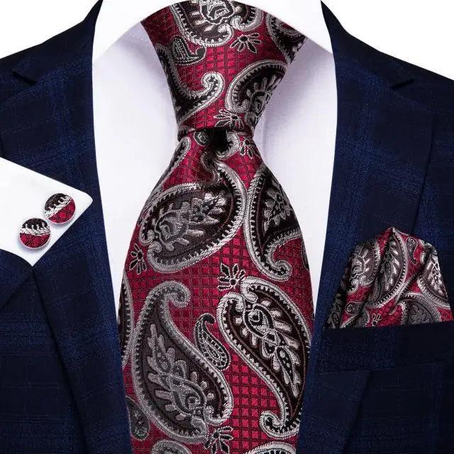Luxury Men Silk Necktie Pocket Square Matching Handkerchief  Cufflinks Set Formal Design Printed Business Necktie For Men Stevvex