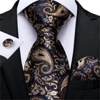 Luxury Wedding Party Floral Design Silk Necktie Hanky And Matching Cufflinks Set For Men Classic Design Necktie Set For Men Stevvex