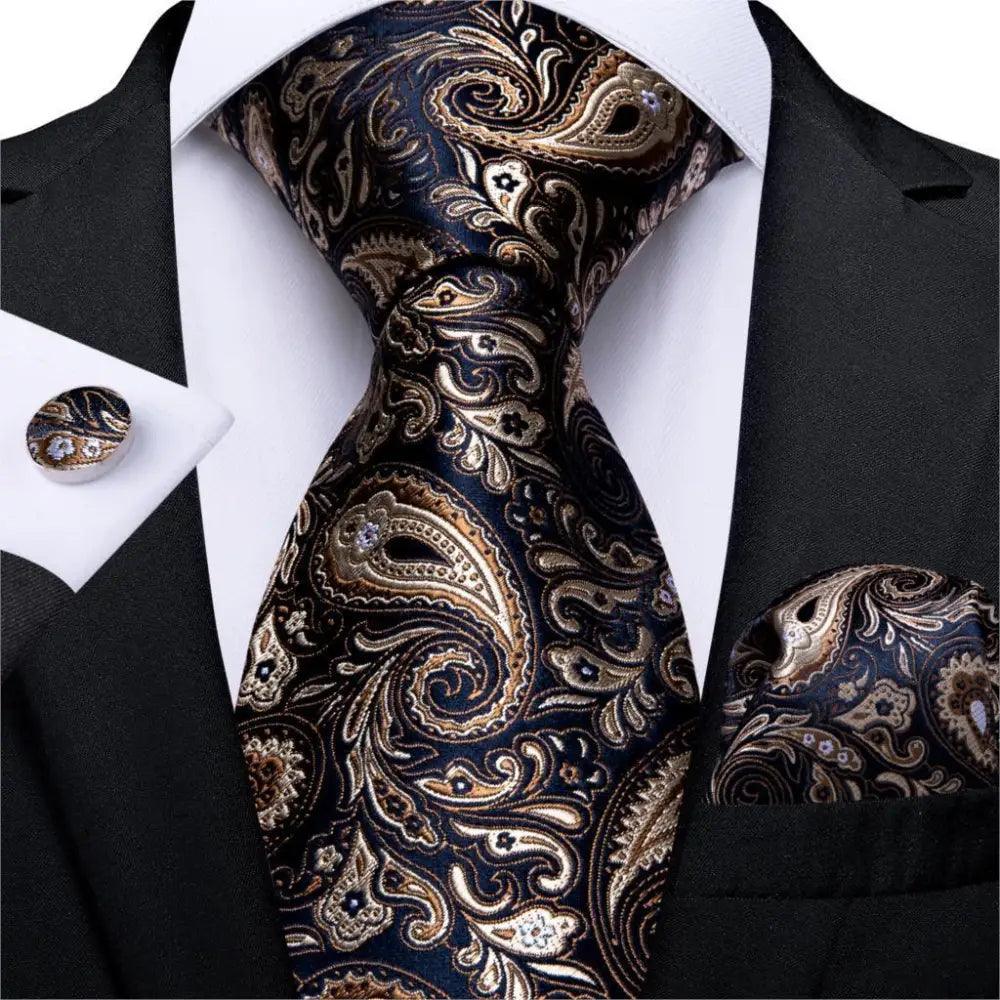 Luxury Wedding Party Floral Design Silk Necktie Hanky And Matching Cufflinks Set For Men Classic Design Necktie Set For Men Stevvex