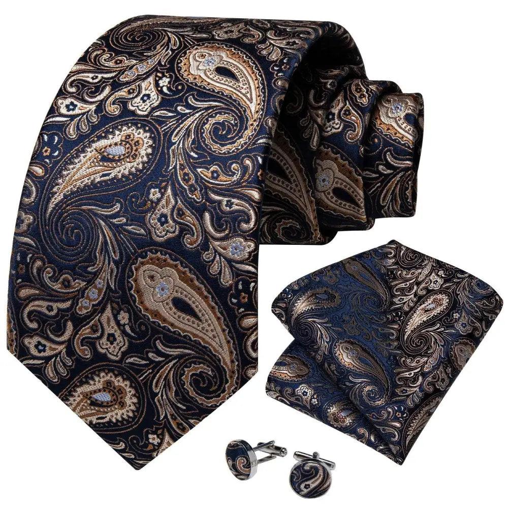 Luxury Wedding Party Floral Design Silk Necktie Hanky And Matching Cufflinks Set For Men Classic Design Necktie Set For Men Stevvex