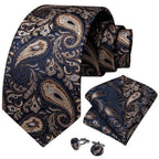 Luxury Wedding Party Floral Design Silk Necktie Hanky And Matching Cufflinks Set For Men Classic Design Necktie Set For Men Stevvex