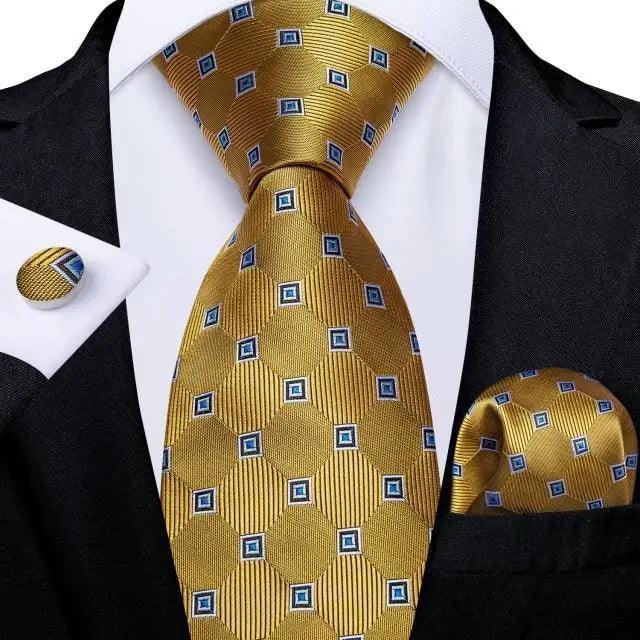 Luxury Wedding Party Floral Design Silk Necktie Hanky And Matching Cufflinks Set For Men Classic Design Necktie Set For Men Stevvex