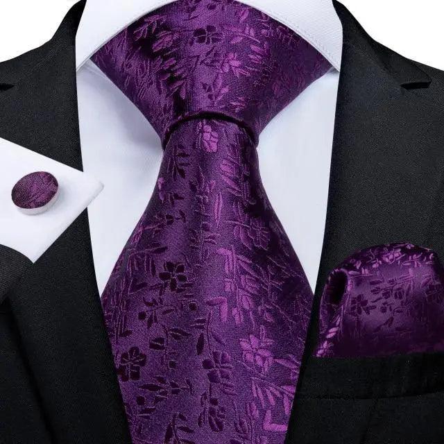 Luxury Wedding Party Floral Design Silk Necktie Hanky And Matching Cufflinks Set For Men Classic Design Necktie Set For Men Stevvex