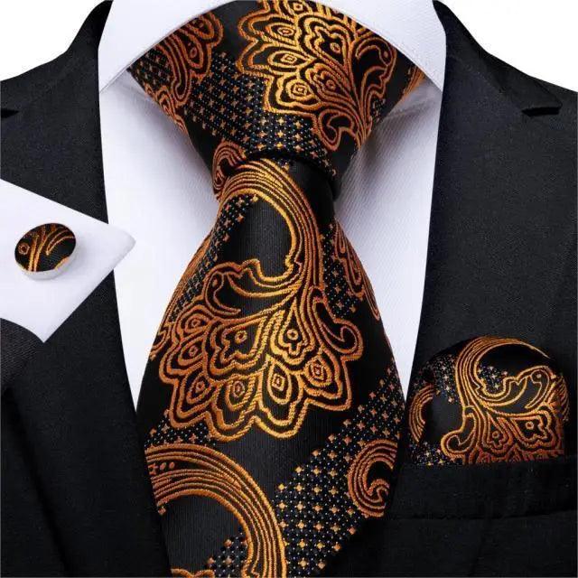 Luxury Wedding Party Floral Design Silk Necktie Hanky And Matching Cufflinks Set For Men Classic Design Necktie Set For Men Stevvex