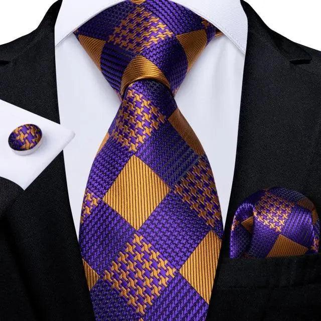 Luxury Wedding Party Floral Design Silk Necktie Hanky And Matching Cufflinks Set For Men Classic Design Necktie Set For Men Stevvex