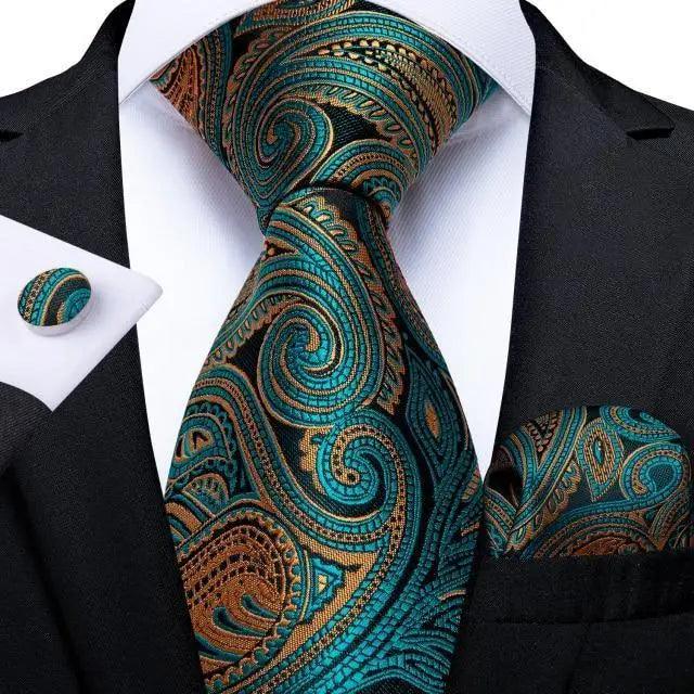 Luxury Wedding Party Floral Design Silk Necktie Hanky And Matching Cufflinks Set For Men Classic Design Necktie Set For Men Stevvex