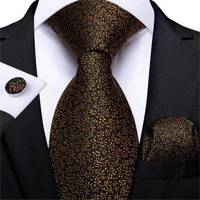 Luxury Wedding Party Floral Design Silk Necktie Hanky And Matching Cufflinks Set For Men Classic Design Necktie Set For Men Stevvex