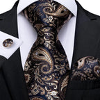 Luxury Wedding Party Floral Design Silk Necktie Hanky And Matching Cufflinks Set For Men Classic Design Necktie Set For Men Stevvex