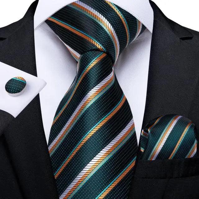 Luxury Wedding Party Floral Design Silk Necktie Hanky And Matching Cufflinks Set For Men Classic Design Necktie Set For Men Stevvex