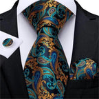 Luxury Wedding Party Floral Design Silk Necktie Hanky And Matching Cufflinks Set For Men Classic Design Necktie Set For Men Stevvex