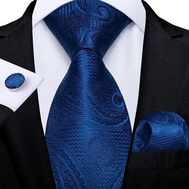 Luxury Wedding Party Floral Design Silk Necktie Hanky And Matching Cufflinks Set For Men Classic Design Necktie Set For Men Stevvex