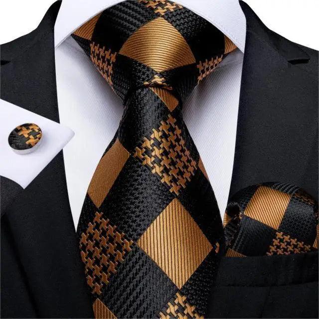 Luxury Wedding Party Floral Design Silk Necktie Hanky And Matching Cufflinks Set For Men Classic Design Necktie Set For Men Stevvex