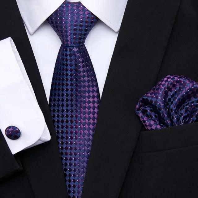 Men Elegant Red Silk Tie Classic Necktie Cufflinks Set Business Necktie With Handkerchief Perfect Match With Wedding Suit Stevvex