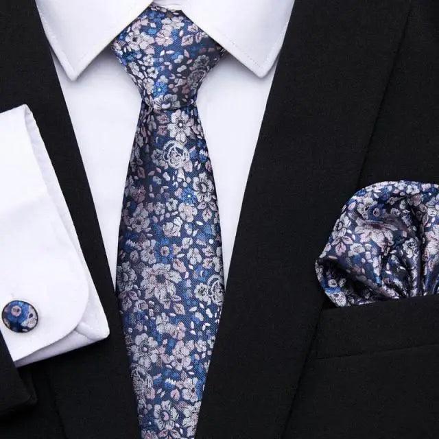 Men Elegant Red Silk Tie Classic Necktie Cufflinks Set Business Necktie With Handkerchief Perfect Match With Wedding Suit Stevvex