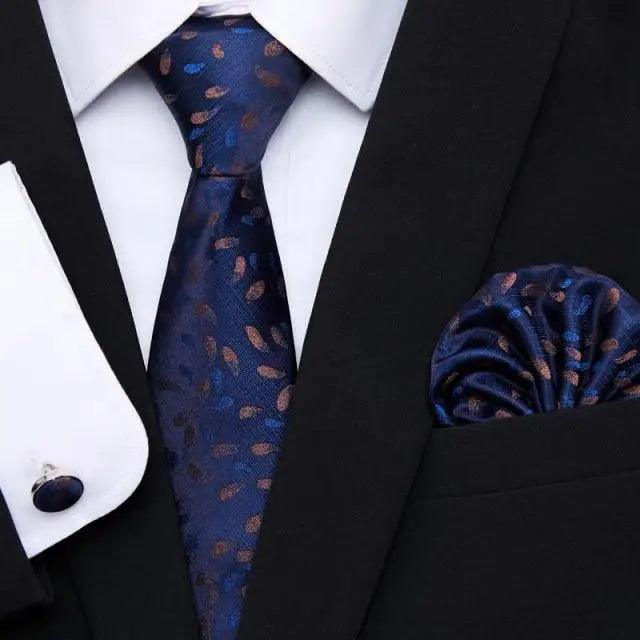 Men Elegant Red Silk Tie Classic Necktie Cufflinks Set Business Necktie With Handkerchief Perfect Match With Wedding Suit Stevvex