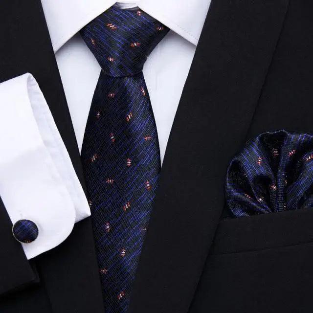 Men Elegant Red Silk Tie Classic Necktie Cufflinks Set Business Necktie With Handkerchief Perfect Match With Wedding Suit Stevvex