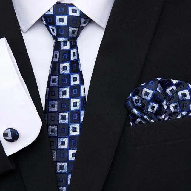 Men Elegant Red Silk Tie Classic Necktie Cufflinks Set Business Necktie With Handkerchief Perfect Match With Wedding Suit Stevvex