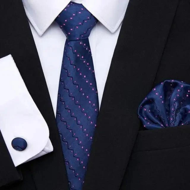 Men Elegant Red Silk Tie Classic Necktie Cufflinks Set Business Necktie With Handkerchief Perfect Match With Wedding Suit Stevvex