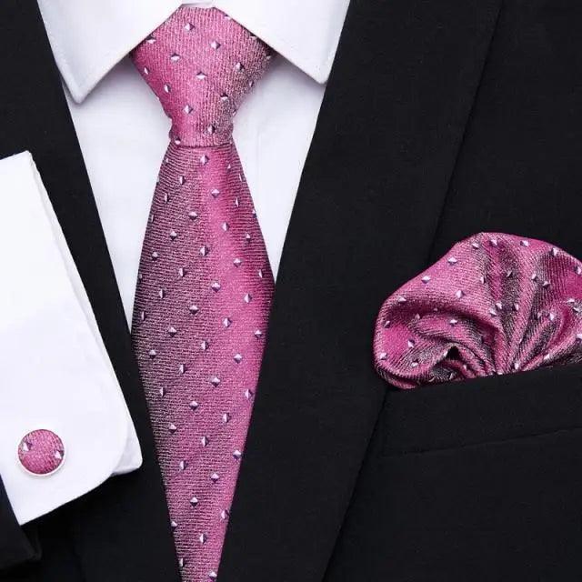 Men Elegant Red Silk Tie Classic Necktie Cufflinks Set Business Necktie With Handkerchief Perfect Match With Wedding Suit Stevvex