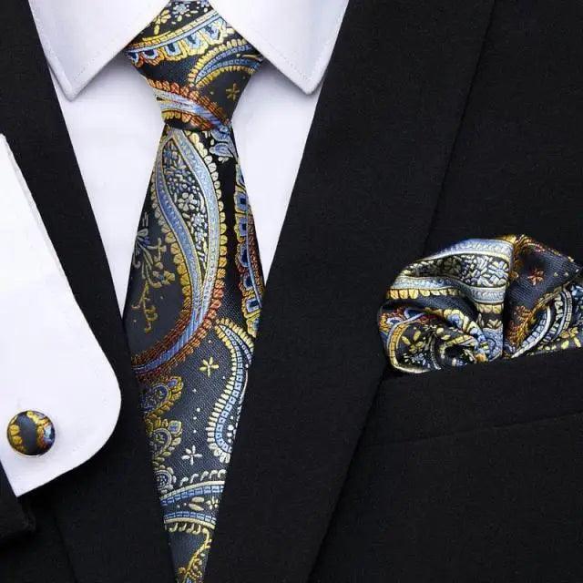 Men Elegant Red Silk Tie Classic Necktie Cufflinks Set Business Necktie With Handkerchief Perfect Match With Wedding Suit Stevvex