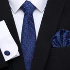 Men Elegant Red Silk Tie Classic Necktie Cufflinks Set Business Necktie With Handkerchief Perfect Match With Wedding Suit Stevvex
