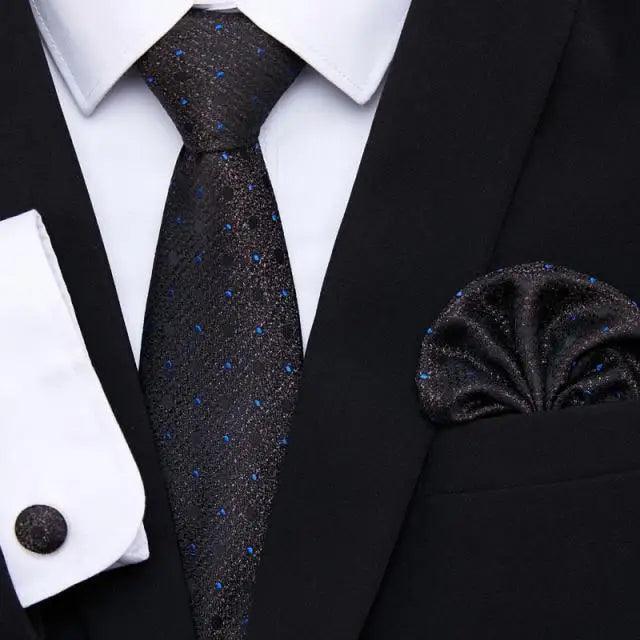 Men Elegant Red Silk Tie Classic Necktie Cufflinks Set Business Necktie With Handkerchief Perfect Match With Wedding Suit Stevvex