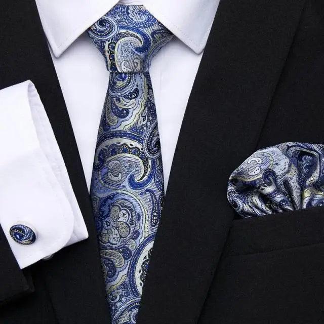 Men Elegant Red Silk Tie Classic Necktie Cufflinks Set Business Necktie With Handkerchief Perfect Match With Wedding Suit Stevvex