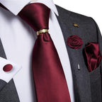 Men Luxury Red Silk Necktie Matching Cufflinks Set For Men Bridegroom Wedding Business Necktie Elegant Design Ideal Gift For Men Stevvex