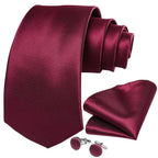 Men Luxury Red Silk Necktie Matching Cufflinks Set For Men Bridegroom Wedding Business Necktie Elegant Design Ideal Gift For Men Stevvex