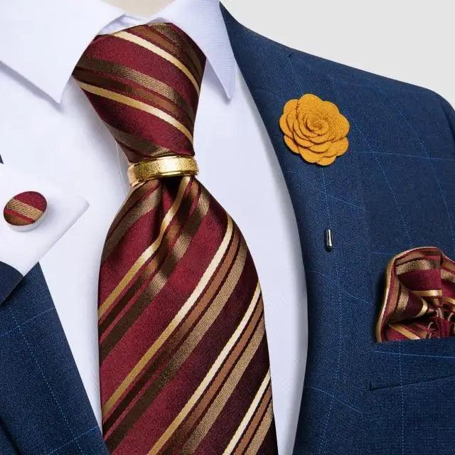 Men Luxury Red Silk Necktie Matching Cufflinks Set For Men Bridegroom Wedding Business Necktie Elegant Design Ideal Gift For Men Stevvex
